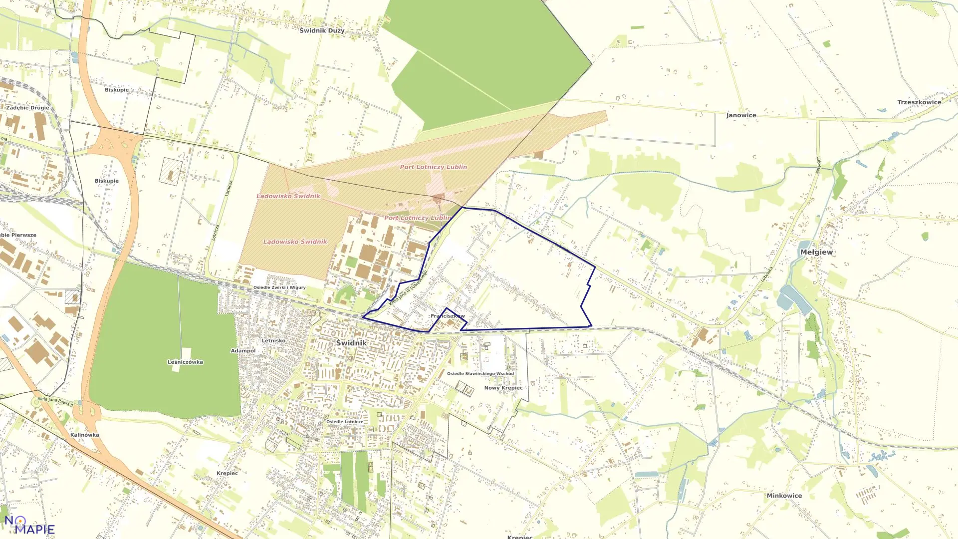 Mapa obrębu Franciszków w gminie Mełgiew