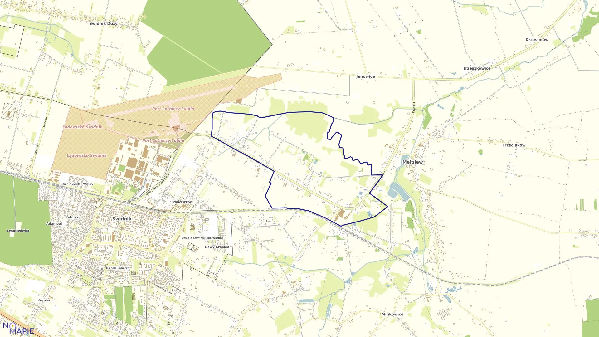 Mapa obrębu Jacków Kolonia w gminie Mełgiew