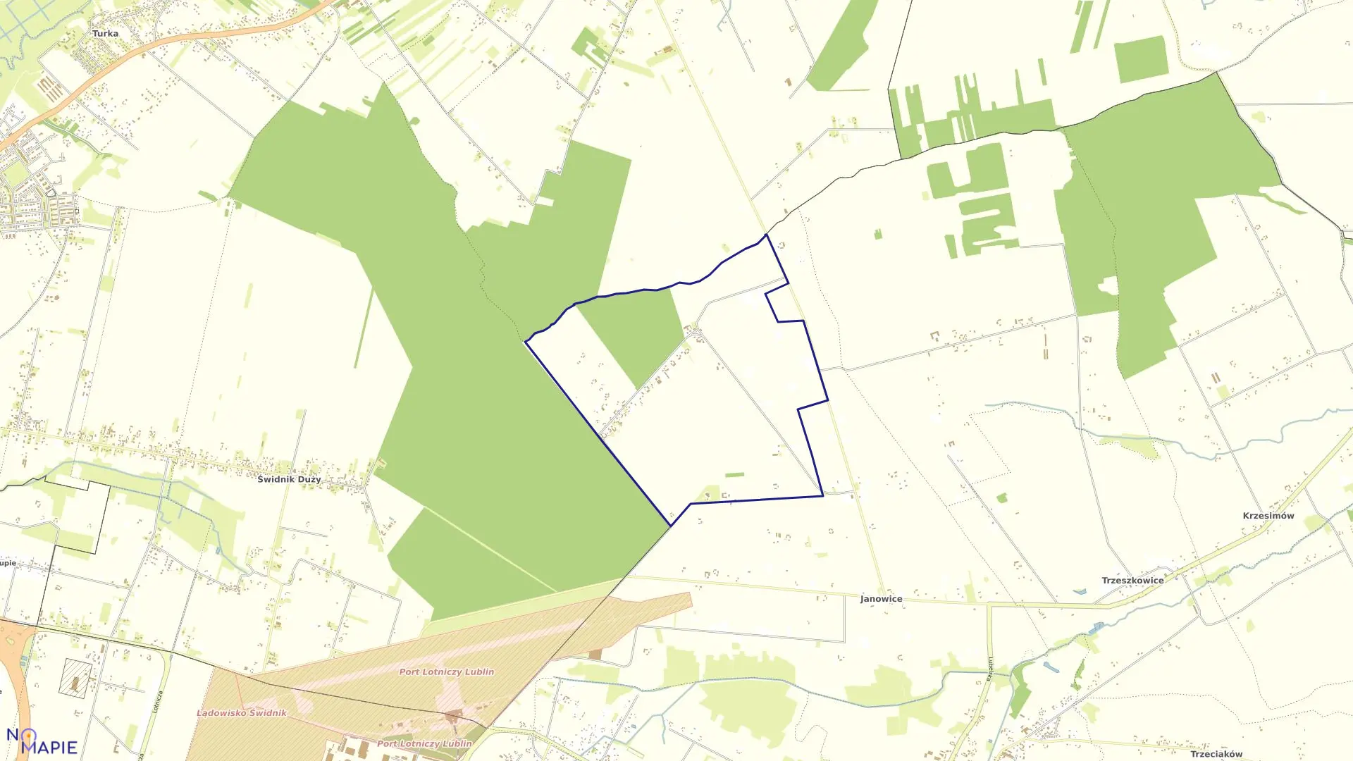 Mapa obrębu Janówek Kolonia w gminie Mełgiew