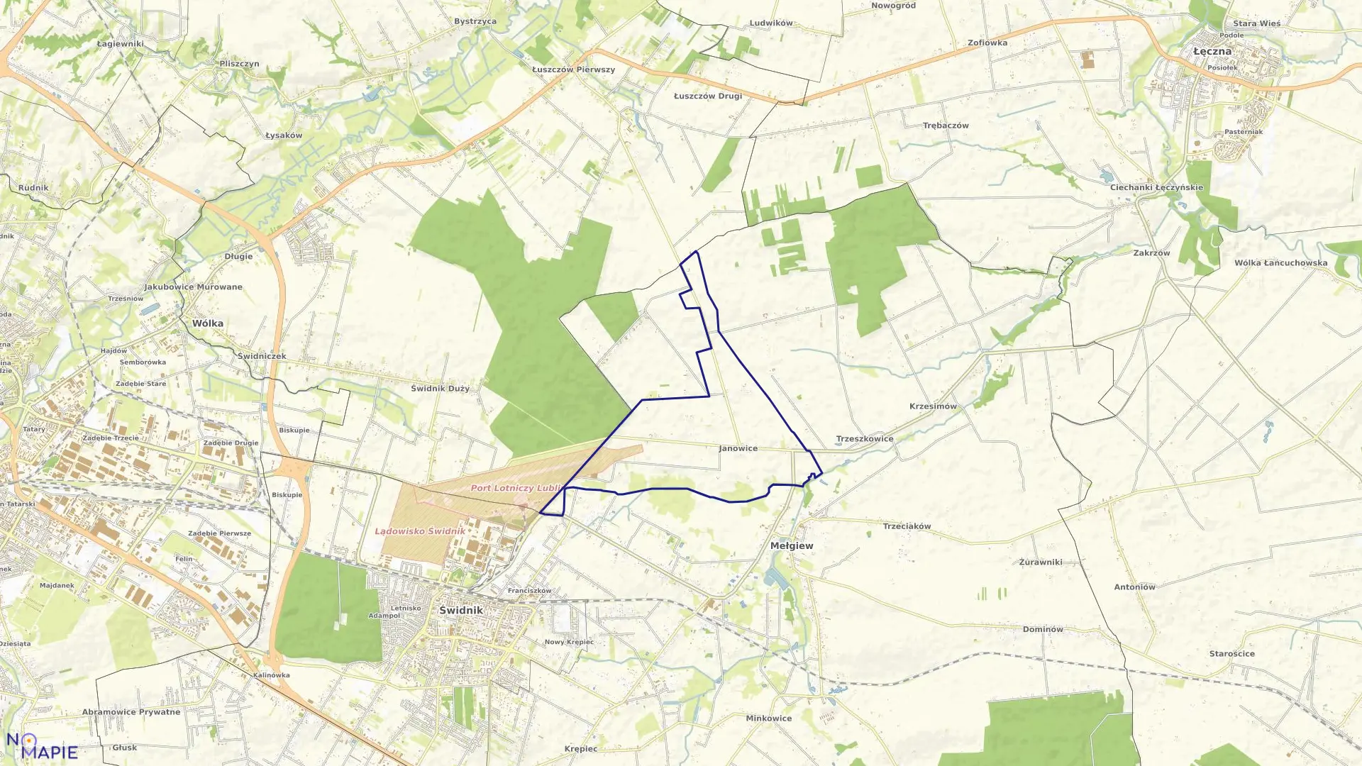 Mapa obrębu Janowice w gminie Mełgiew