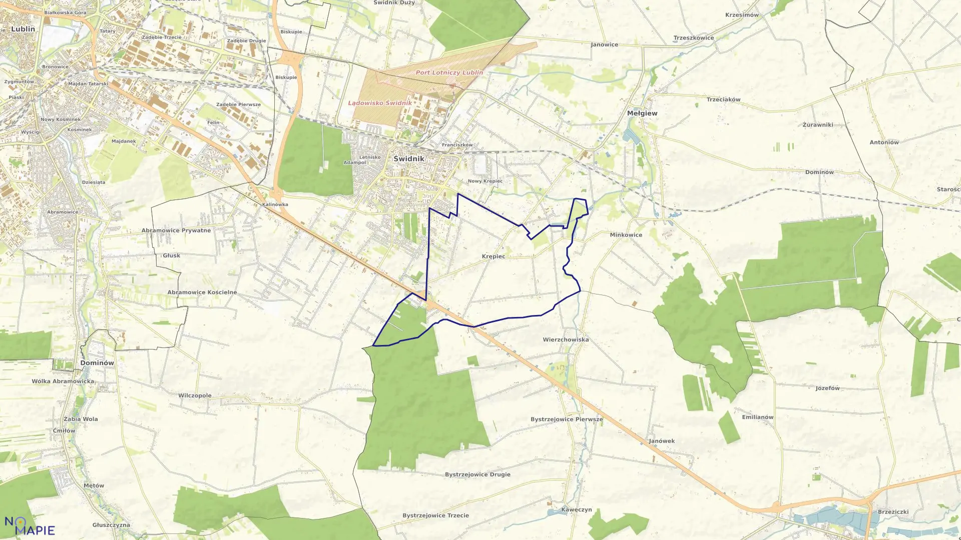 Mapa obrębu Krępiec w gminie Mełgiew