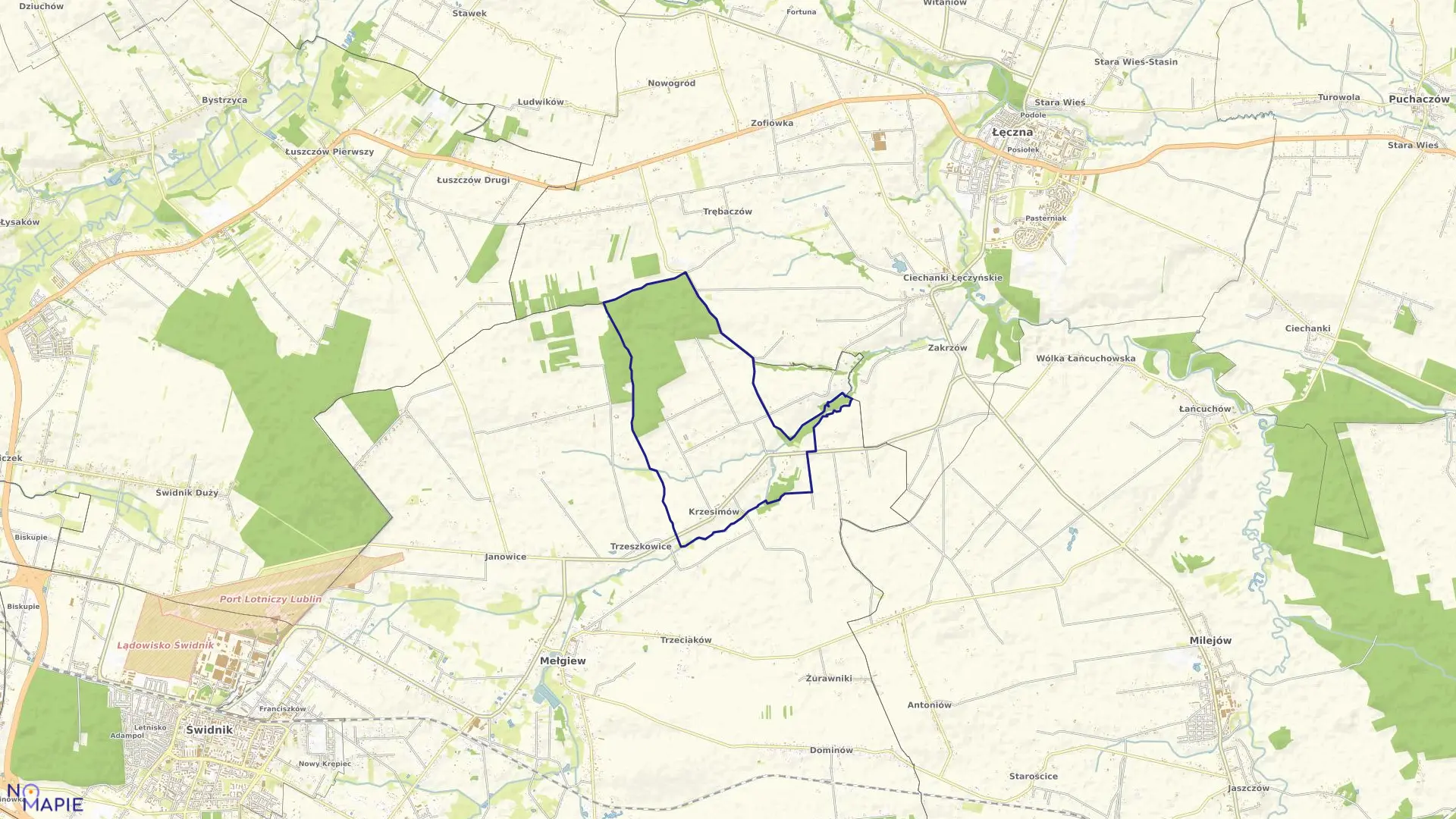 Mapa obrębu Krzesimów Północny w gminie Mełgiew