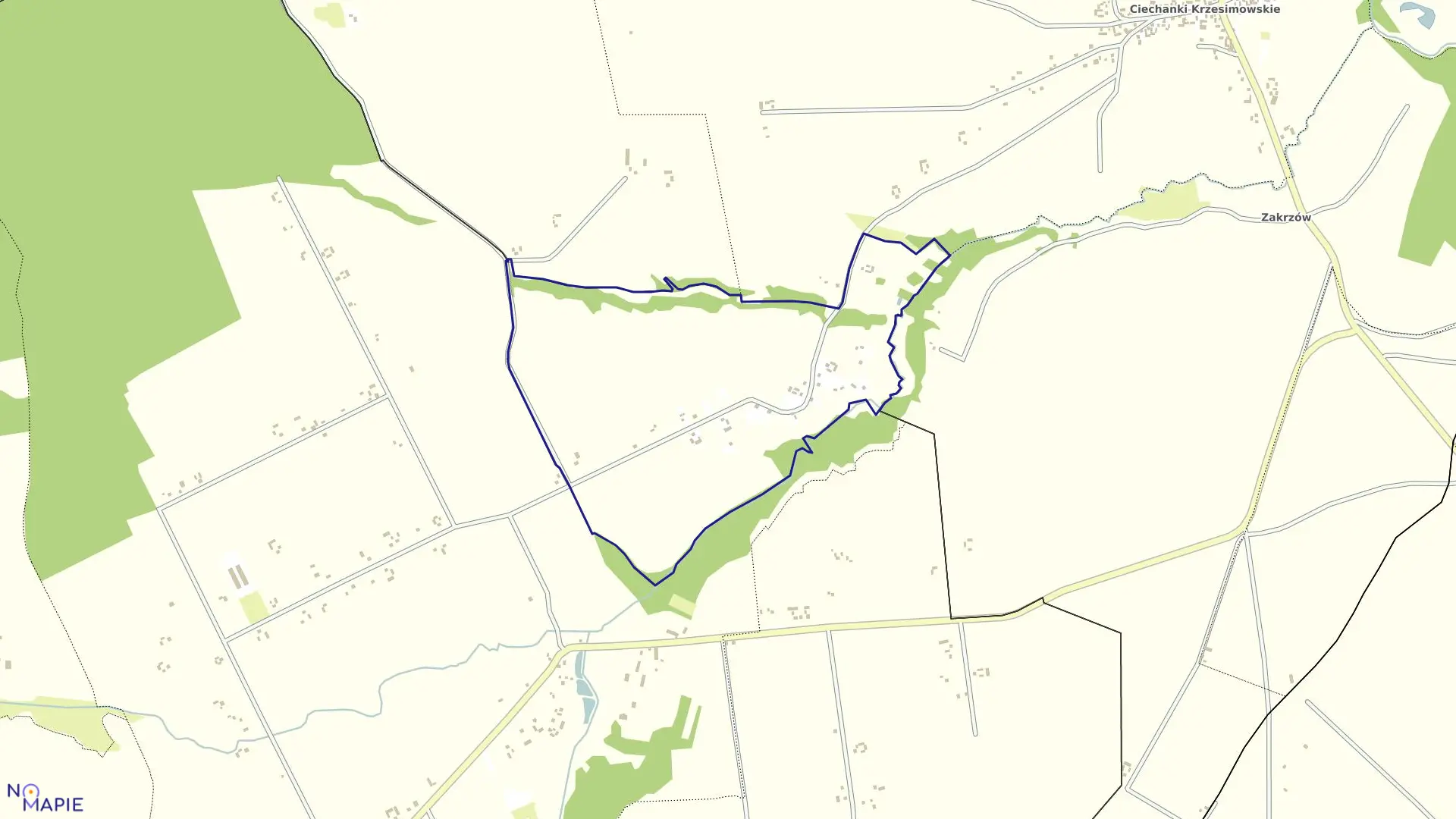Mapa obrębu Lubieniec w gminie Mełgiew
