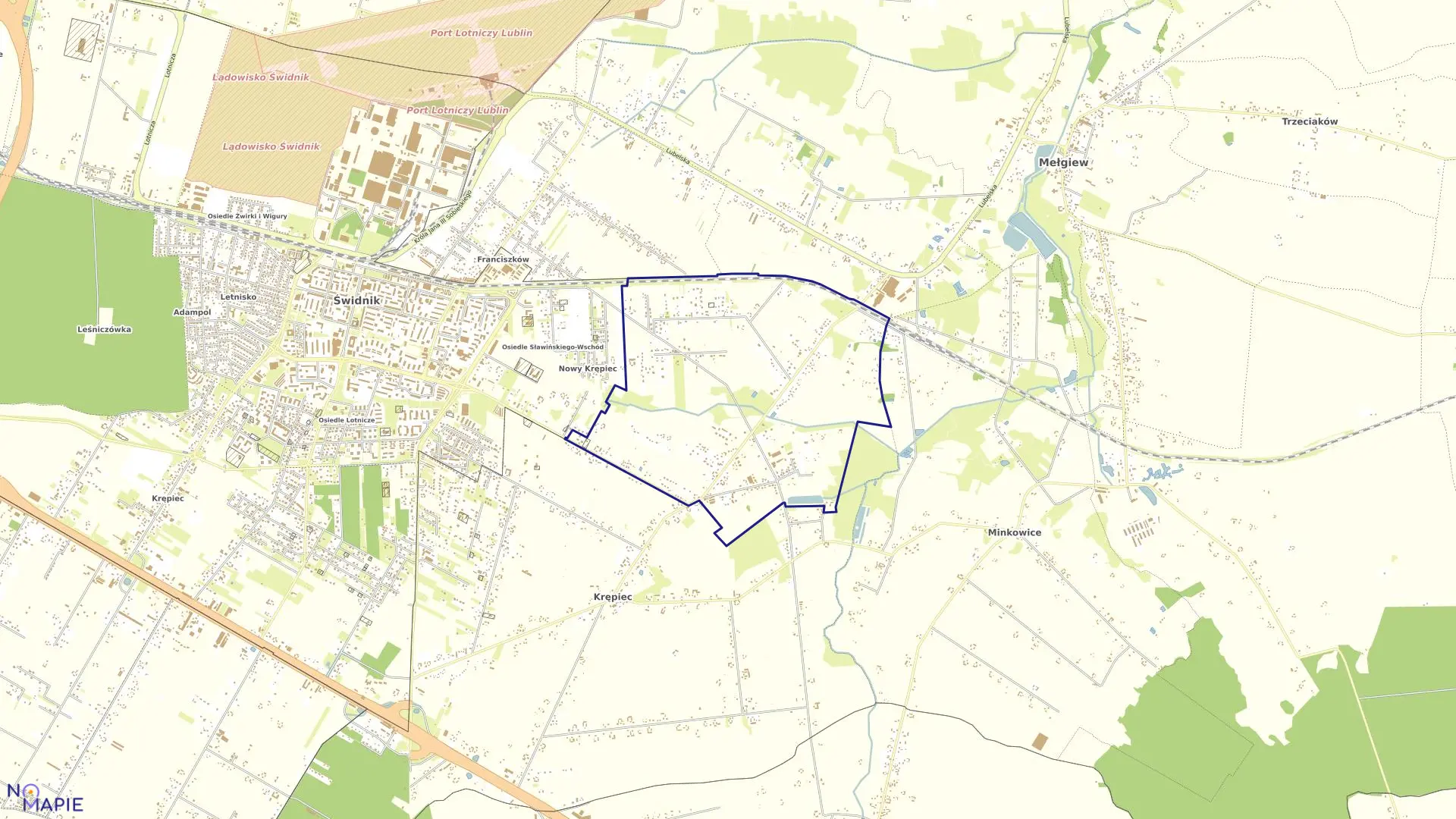 Mapa obrębu Nowy Krępiec Kolonia w gminie Mełgiew